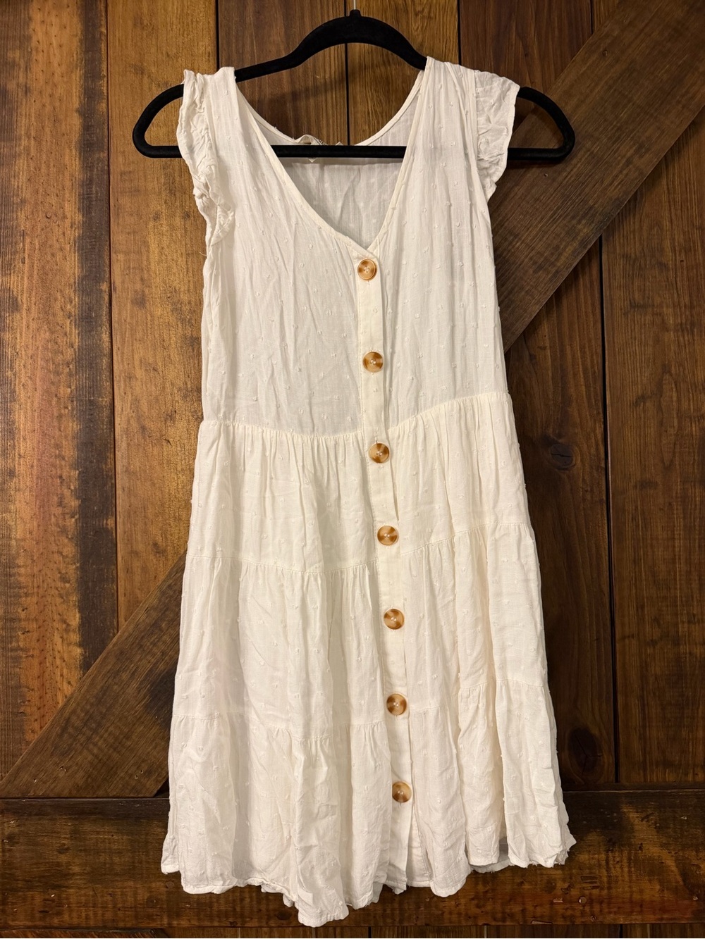 Sweet Wanderer White Tiered Button-Front Midi Dress